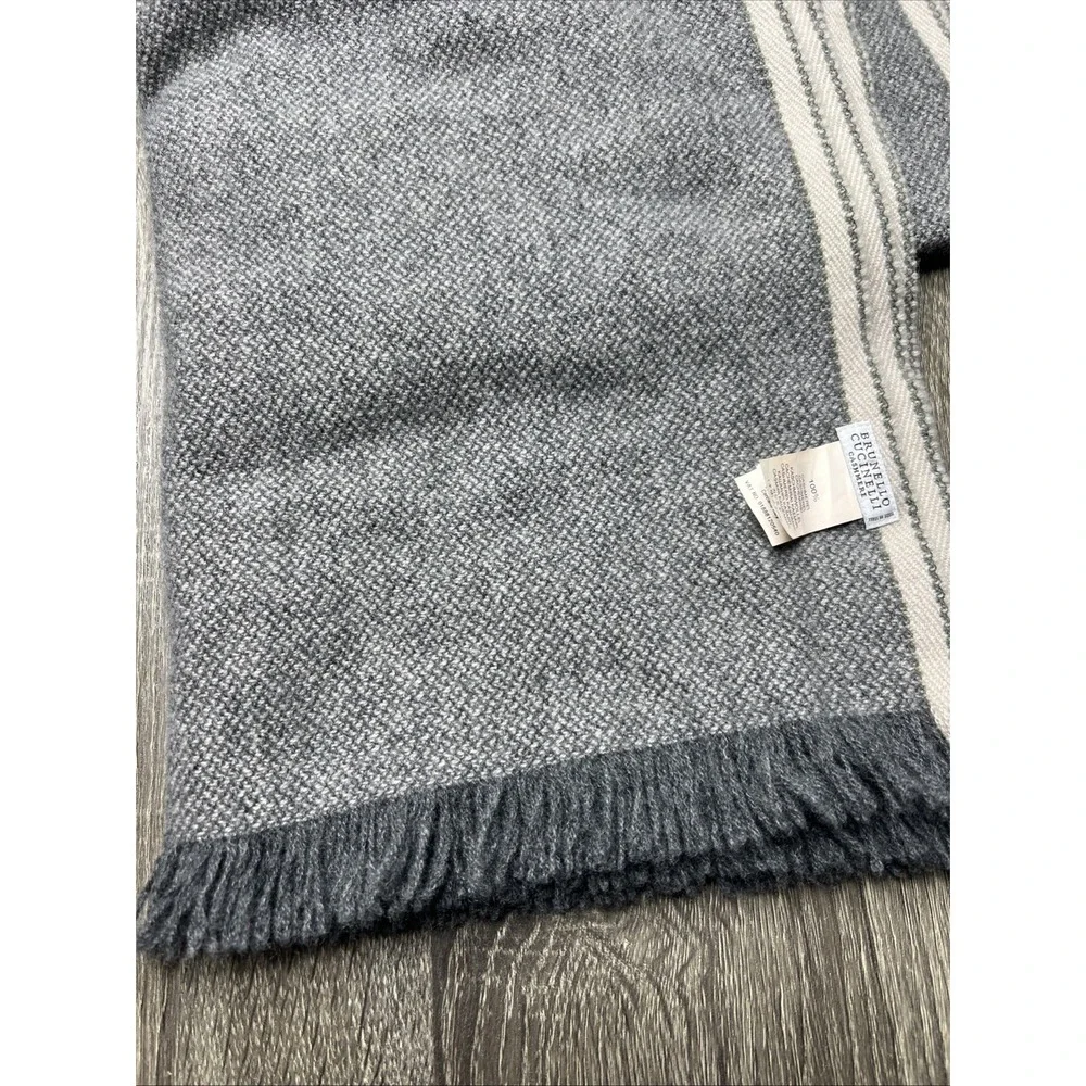Brunello Cucinelli 100% Cashmere Shawl Scarf Wrap Grey Gray 19